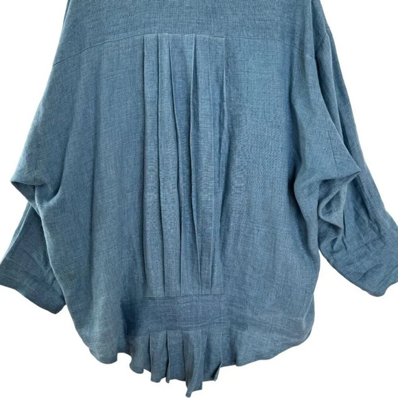 Vintage 80s Louis Simon for La Libellule Blue Linen Button Front Tunic Top - Picture 6 of 8
